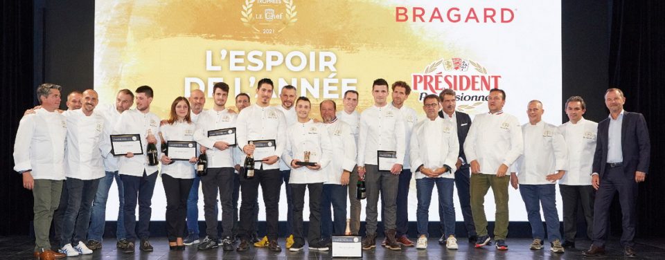 Le vainqueur, Guy Bœuf (Bragard), Bruno le Pemp (Président Professionnel), le jury et les candidats