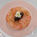 Découpe de langoustines, caviar osciètre, crème acidulée au vinaigre de framboise – Cédric Deckert