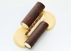 Retour d’enfance, croquant de sarrasin et caramel au cidre chaud